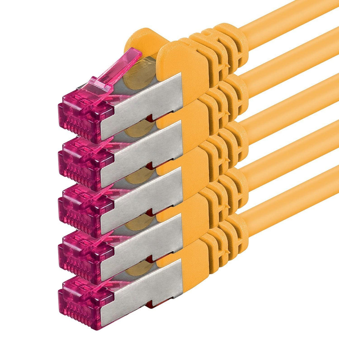 1aTTack.de 7,5m - gelb - 5 Stück - Netzwerkkabel CAT6a (10Gb/s) S-FTP CAT 6a Lankabel - GHMT zertifi