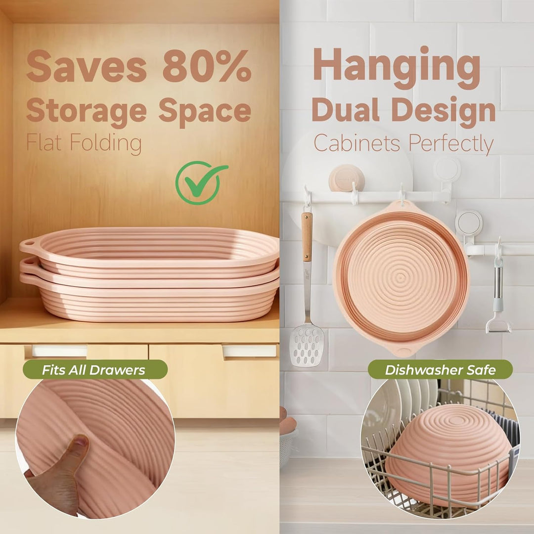 24 Stück Sauerteig Starter Set,Klappbare Brotbackset mit 23cm Rund,25cm Oval Silikon Gärkörbchen,Bro