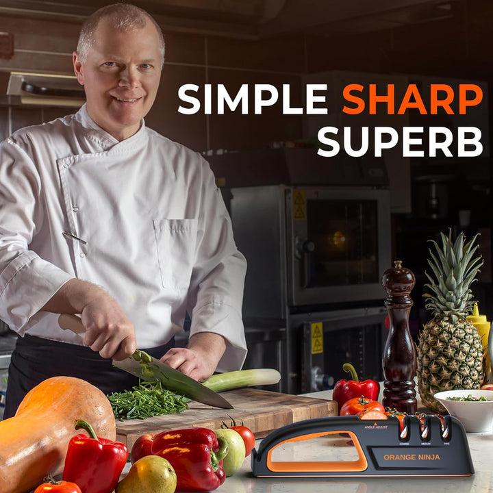 Sharp Pebble Messerschärfer, Orange, Ninja, 5 verstellbare Schärfwinkel, hochwertiger Küchenmesser-S