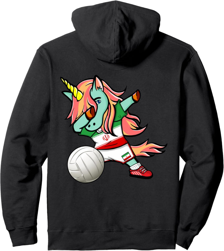 Lustiger Dabbing Einhorn Iran Volleyball - Iranische Flagge Pullover Hoodie