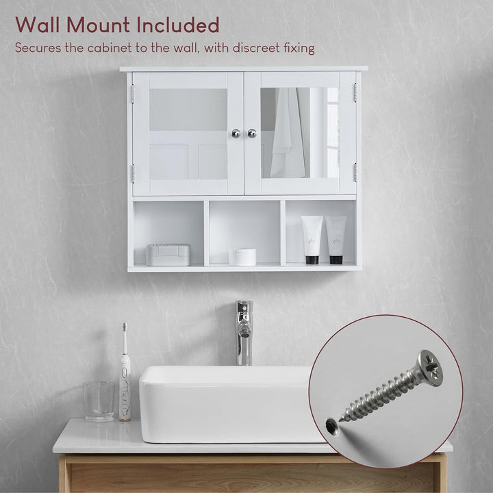 Bath Vida Milano Badezimmer-Spiegelschrank mit 2 Türen, mit Aufbewahrungsfächern, Wandmontage, weiss