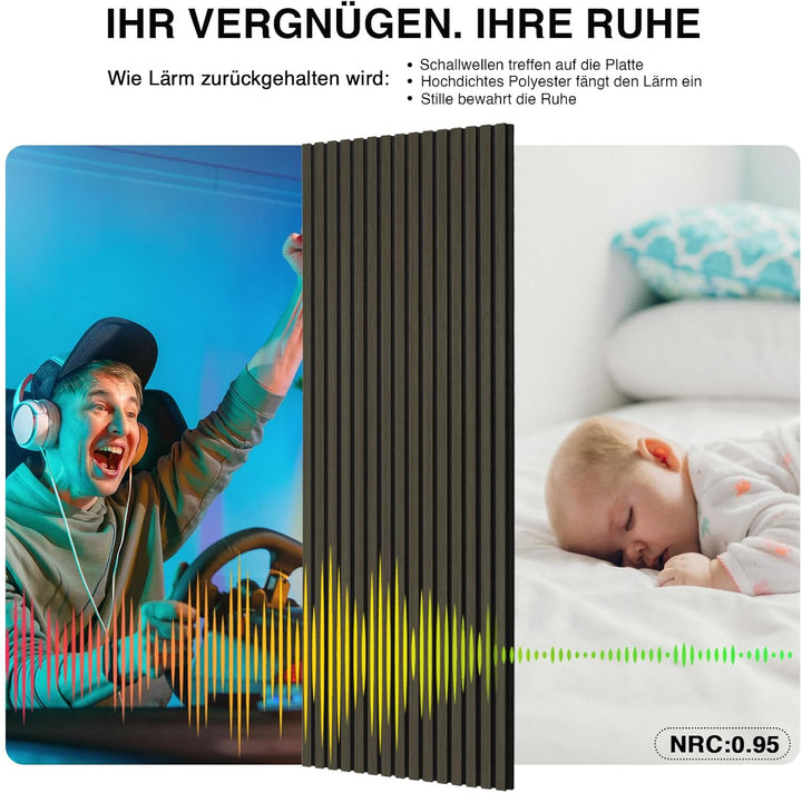 Akustikpaneele Holz 240x60cm(8,64m²),6 Pack Wandpaneele mit Holzfunier &amp; Filz,Holzpaneele Wand für Z