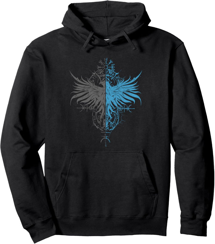 Walhalla Rabe Raben Odins Runen Nordischer Kompass Wikinger Pullover Hoodie