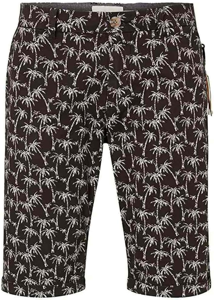 TOM TAILOR Herren Regular Slim Chino Bermuda Shorts 29 29706 - Black Big Palm Design, 29 29706 - Bla