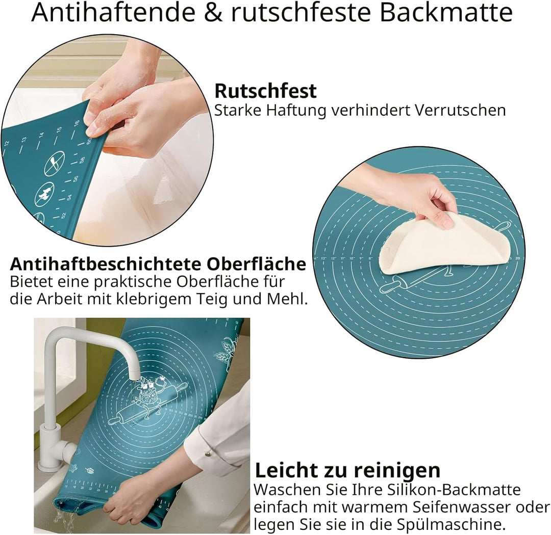 Backunterlage, Gross Rutschfeste Backmatte Silikon Teigunterlage Ausrollmatte mit Messung, 80x60 cm