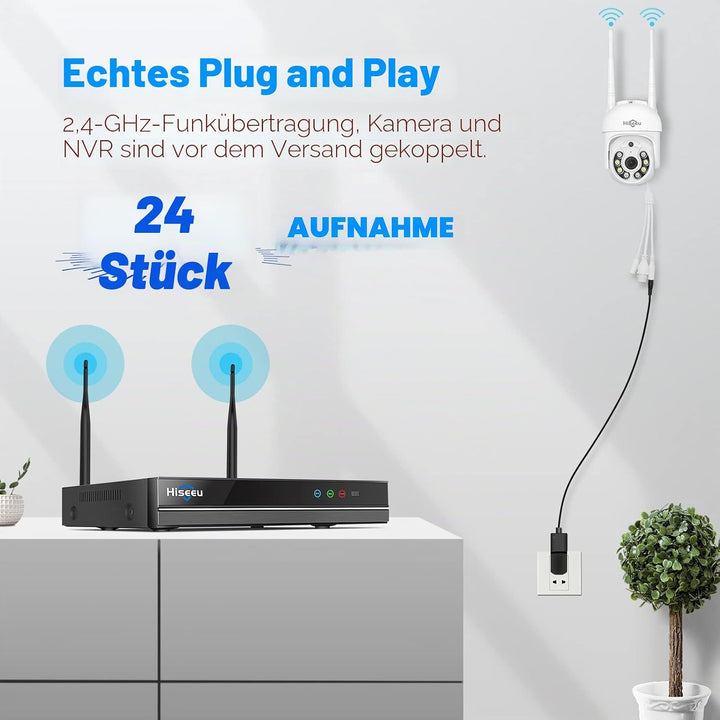 Hiseeu [5MP+1TB] WLAN Überwachungskamera Set Aussen mit 10CH Wireless NVR,4x5MP PTZ Kabellose Kamera