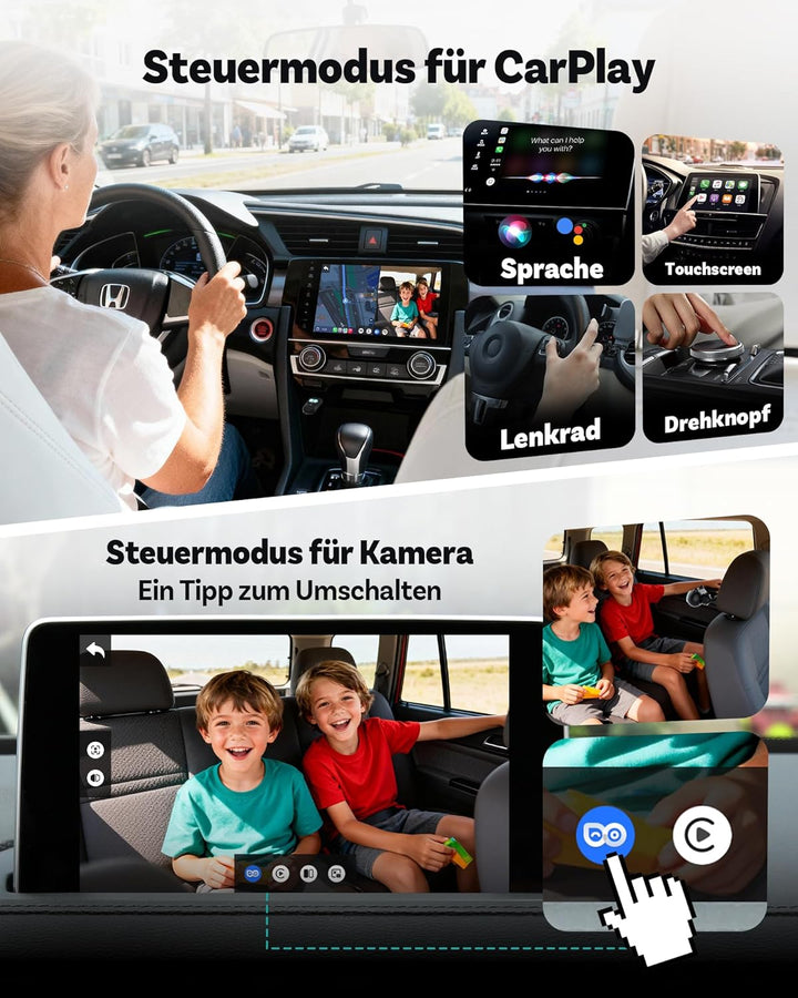 OTTOCAST Cabin Care 2026, 2-in-1 Wireless CarPlay Adapter & Baby Auto Kamera, 1080P HD Rücksitzüberw