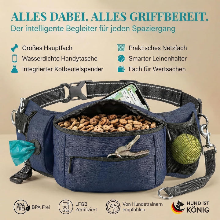 HUND IST KÖNIG Leckerlitasche für Hunde Leckerlis & Hundezubehör - Robuste Bauchtasche Hund - Futter