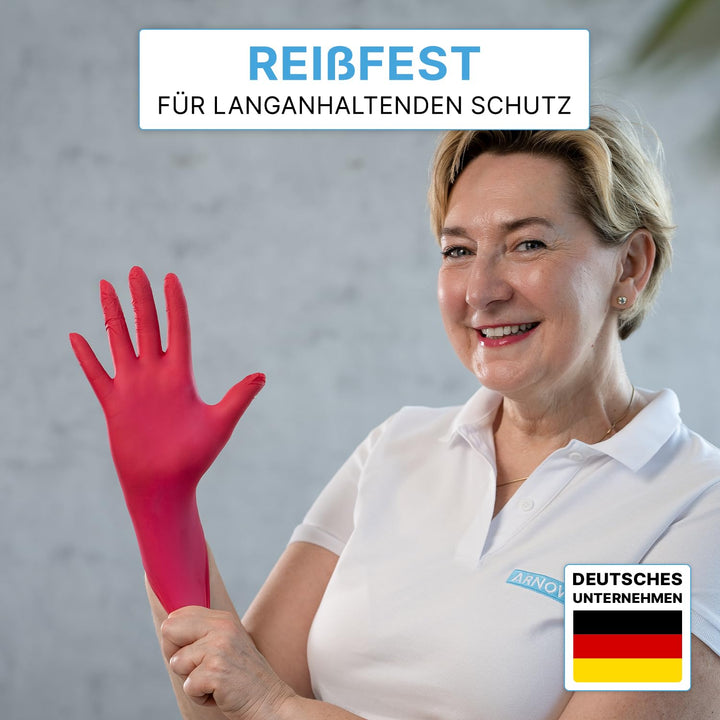 500 Stück ARNOMED Einweghandschuhe Rot, Einmalhandschuhe L, Nitril Handschuhe Einweg, Nitrilhandschu