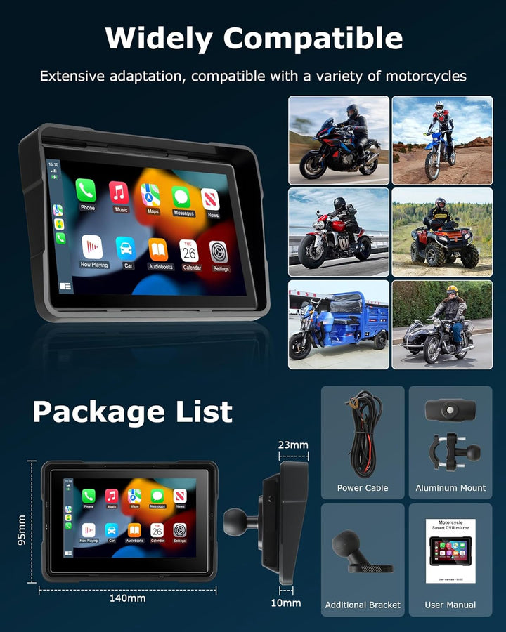 Motorrad Carplay Bildschirm Android Auto Motorrad mit 5 Zoll Wasserdichter Touchscreen, Kabelloses C