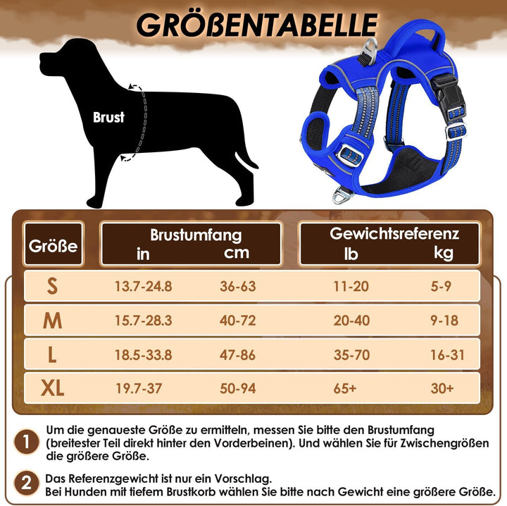 Hundegeschirr für Mittelgrosser Hunde, Anti Zug Brustgeschirr mit 2 Leinenclips und leicht zu bedien