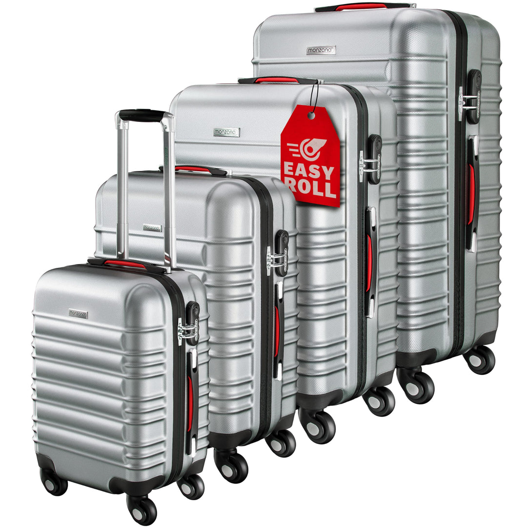 Monzana® Kofferset Baseline Hartschalen Koffer S-M-L-XL Gel-Griffe 4 Rollen ABS Hardcase Schloss Füs