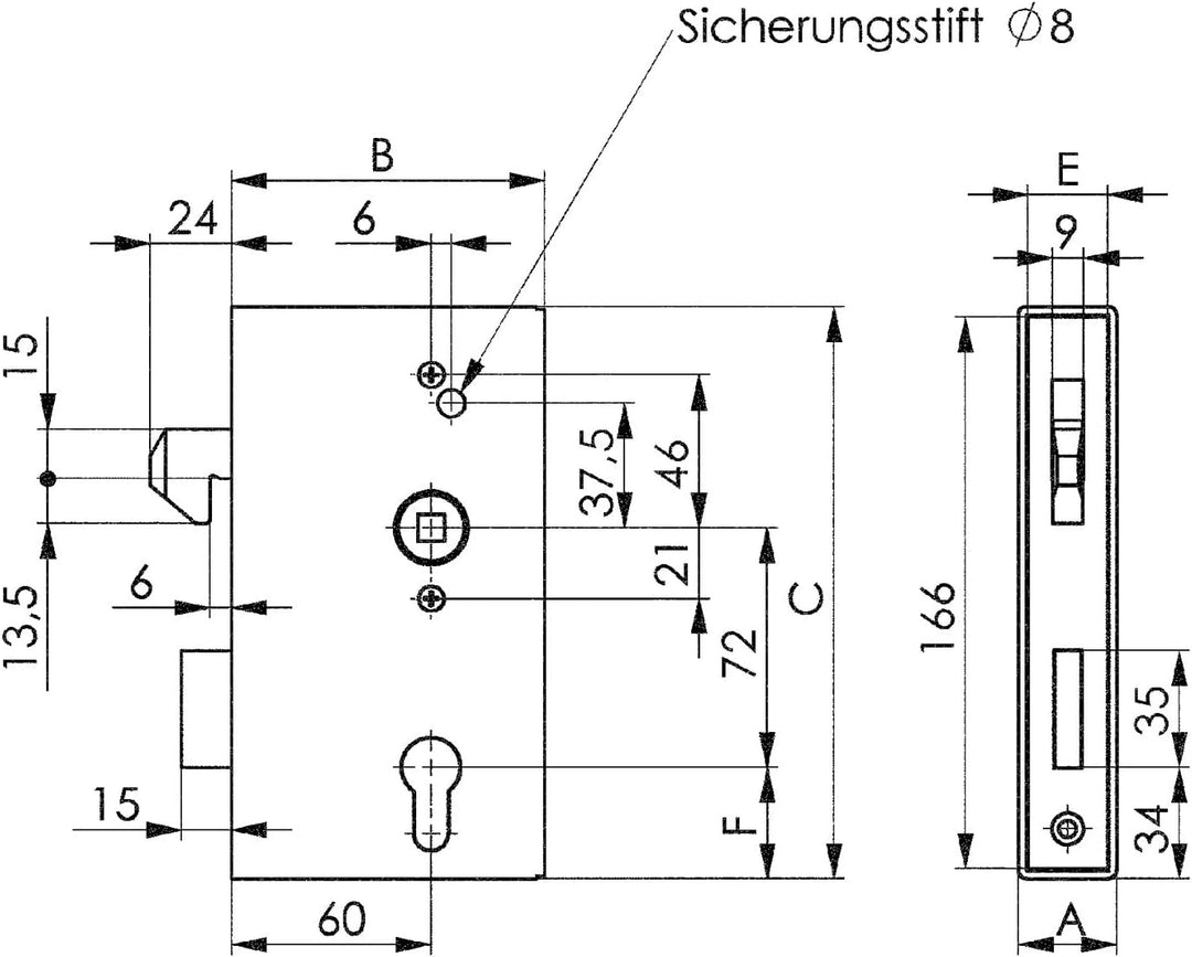 Schiebetor-Schlosskasten 140S Ausfü 30 mm, 30 mm