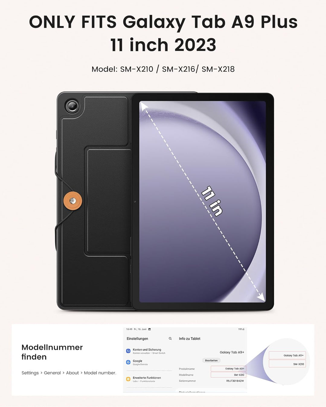 INFILAND Galaxy Tab A9 Plus Hülle mit Tastatur [Hochpräzises Touchpad], Handschlaufe &amp; Faltbare Stän
