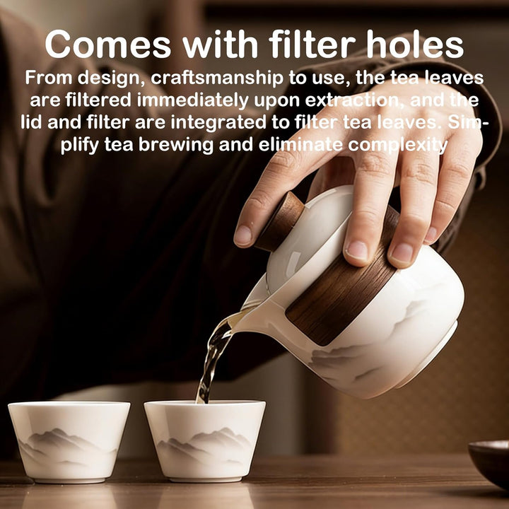 BAIFULAI Chinesisches Gongfu-Tee-Set: Tragbares Keramik-Teeset mit 1 Kanne (200 ml) und 3 Tassen (45