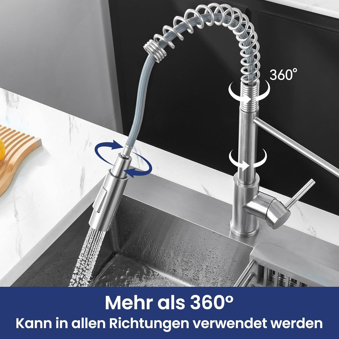 CECIPA Wasserhahn Küche, Hochdruck Küchenarmatur Mit Herunterziehbare Brause, Mischbatterie Küche Zw