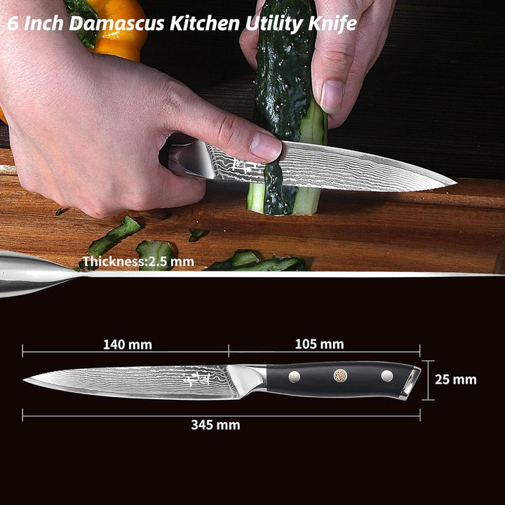 Damask Paring Knife 14.5 cm Vegetable Knife VG10 Damask Stainless Steel 15 cm, 15 cm