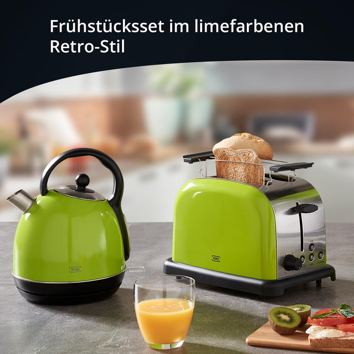 KHG Retro Frühstücksset | Toaster 2 Scheiben mit Brötchenaufsatz, 7 Bräunungsstufen 850W | Wasserkoc