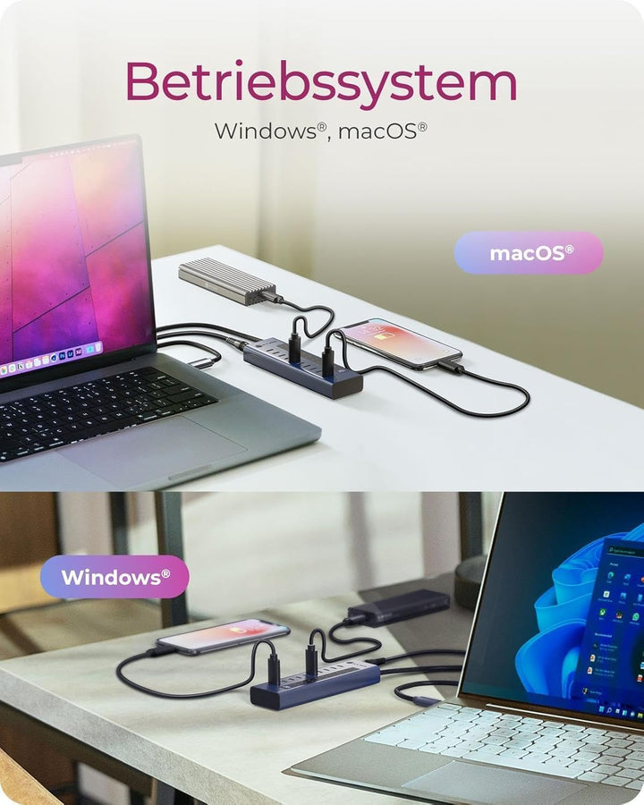 ICY Box 10-Port USB-C Hub, 9X USB 3.2 Gen 2 (10 Gbit/s), 1x USB-C Power Delivery 20 W, Aluminiumgehä