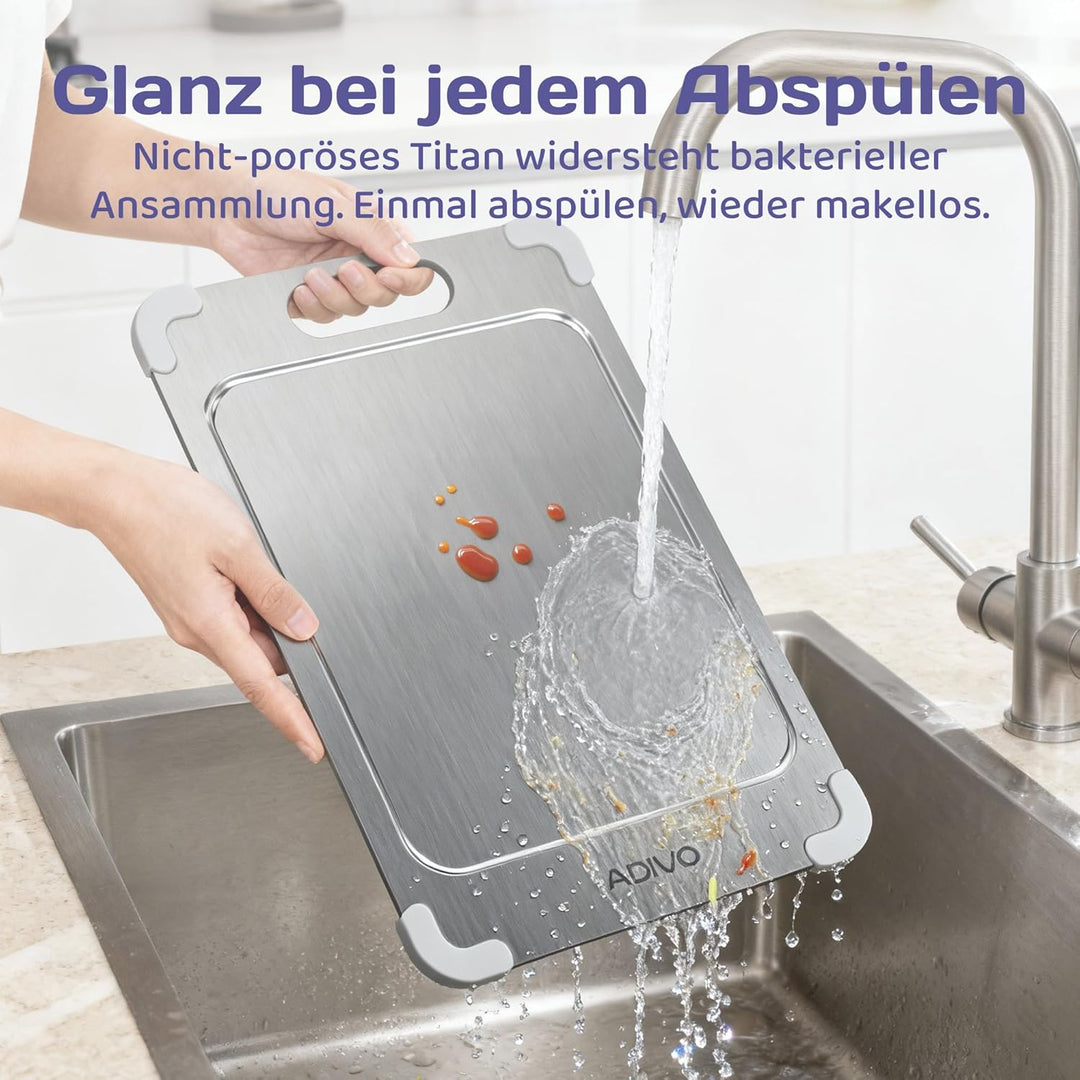 adivo 100% Reines Titan-Schneidebrett, beidseitig nutzbar, ultradünn & leicht, antibakteriell, einfa