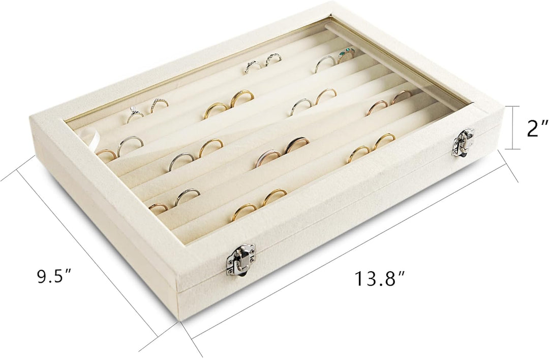 Frebeauty Ringe/Ohrringe Organizer Tablett mit klarem Deckel 10 Slots Samt Schublade Einsatz Schmuck