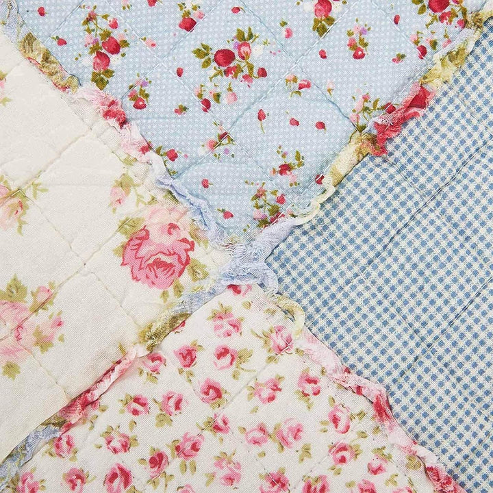VIVILINEN Blaue Baumwolle Patchwork Quilt Gesteppte Tagesdecke Überwurf Decke für Couch Twin Grösse