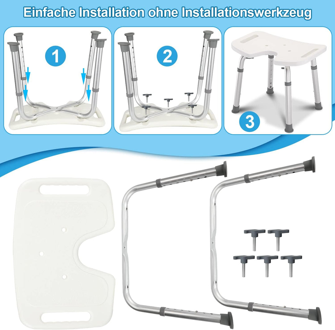 Ansobea Duschhocker für senioren Badhocker 7-Fach höhenverstellbar 41-56 cm Duschstuhl mit U-Typ Hyg