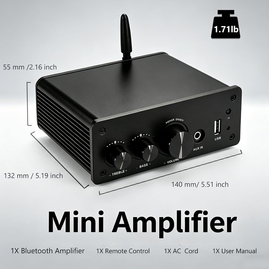 LONPOO Mini Bluetooth Hifi-Verstärker 200W mit Fernbedienung, Optical, COAX, USB, AUX-Eingang, 2 Kan