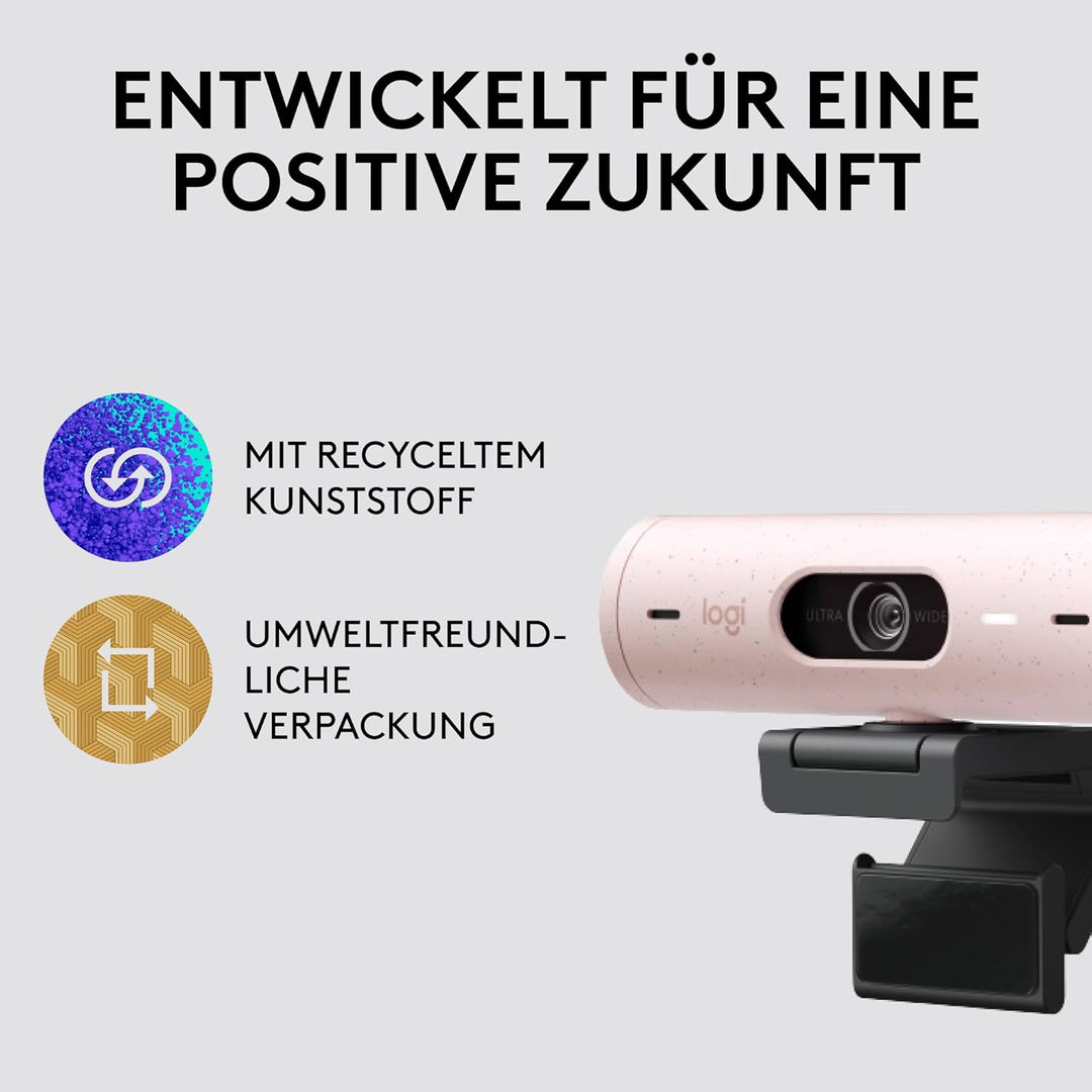 Logitech Brio 500 Full-HD-Webcam mit Auto-Lichtkorrektur, Zeigemodus, Doppelmikrofon + Rauschunterdr