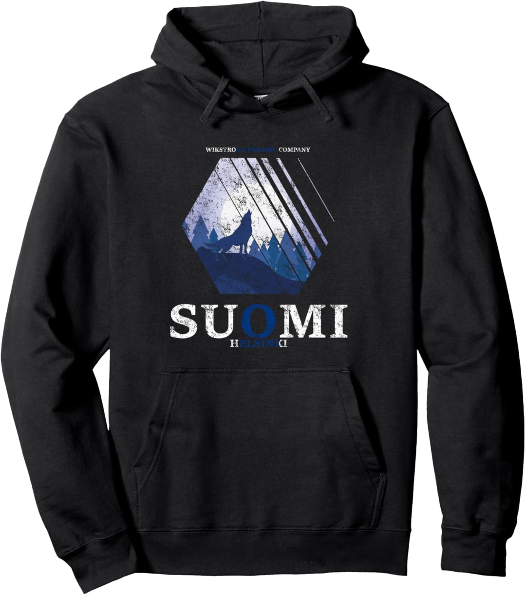 Finnland Vollmond Wolf heulend Suomi Flagge used look Pullover Hoodie