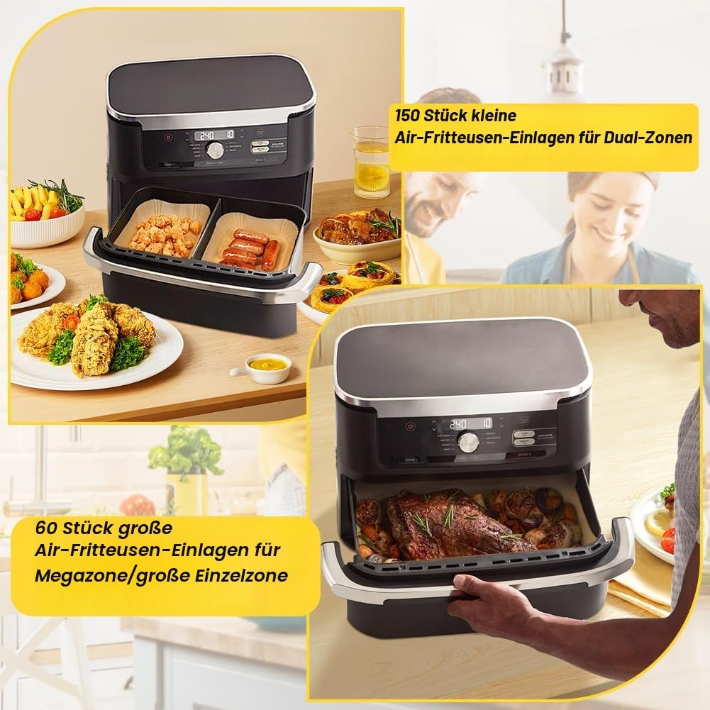 BYKITCHEN 210pcs Backpapier für Heissluftfritteuse Ninja Flex Drawer AF500EU 10,4L Dual Zone,Airfrye