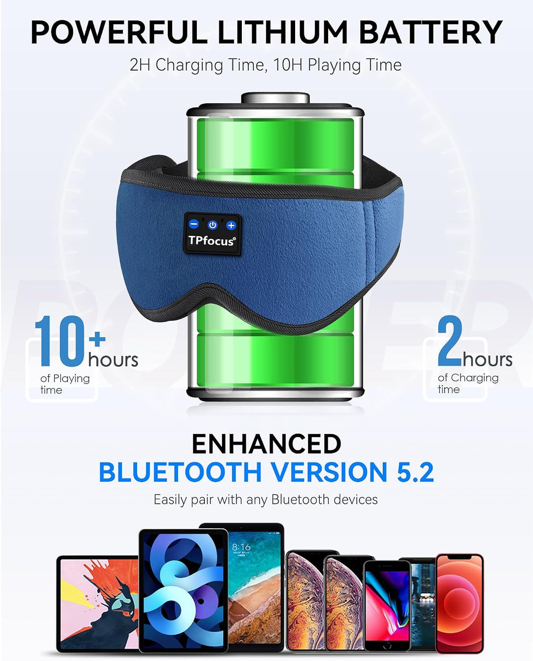 Bluetooth-Kopfhörer zum Schlafen, 100 % blickdicht, seitlich 3D-Blau, 3D-Blau