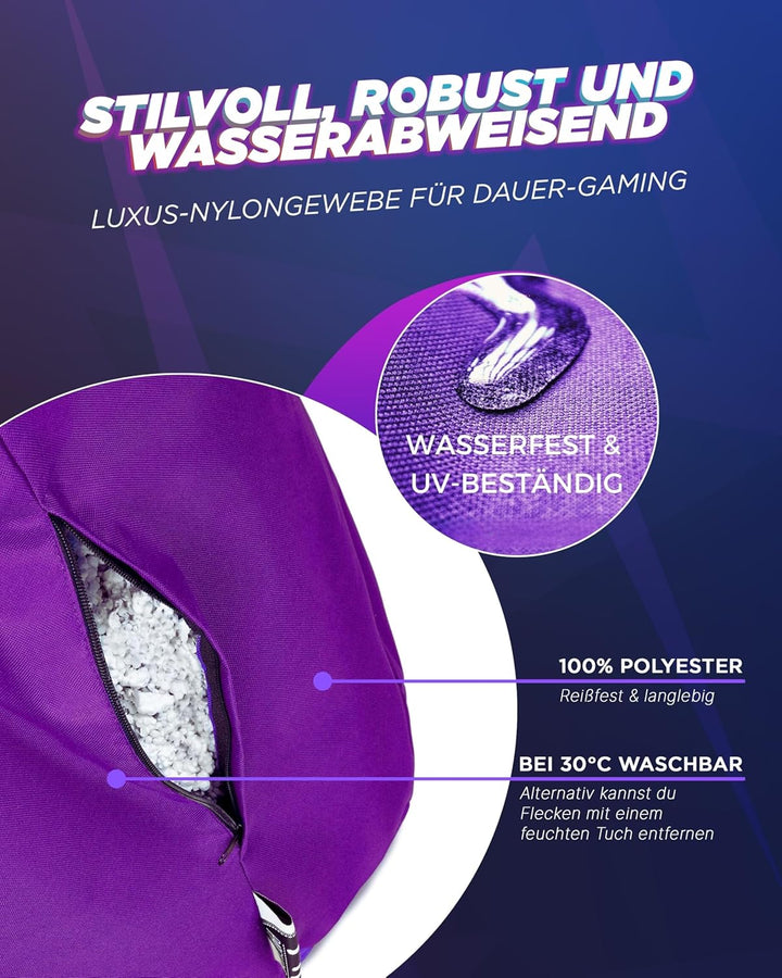 PATCH HOME Gamer Kissen &amp; Lounge Sitzsack – befüllbar mit Reissverschluss, gefüllt mit Styropor, gee