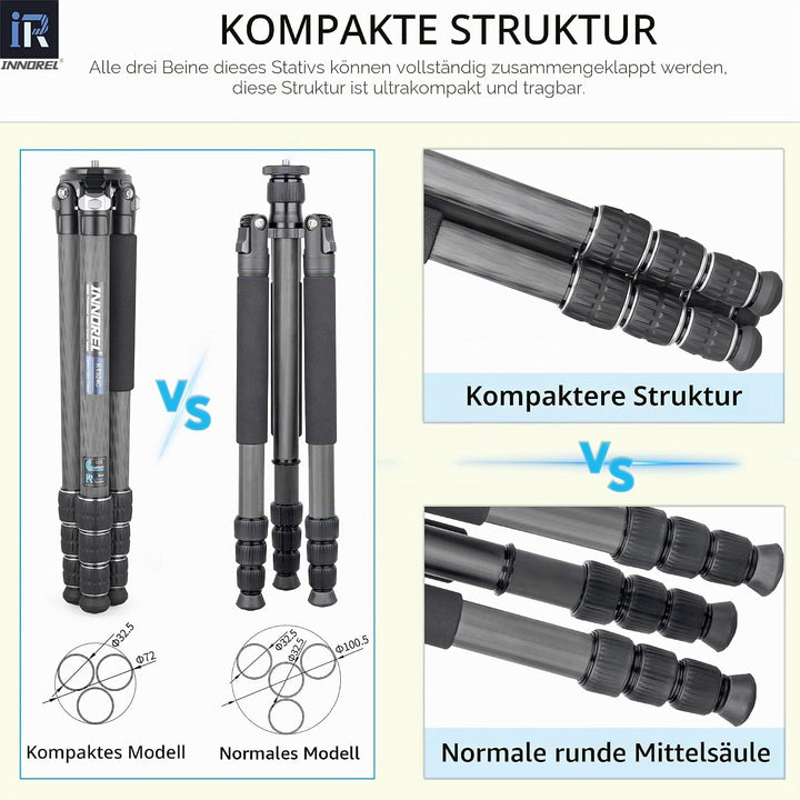 Karbonfaser-Stativ INNOREL KT324C ohne Kopf Professionelles tragbares kompaktes Reisestativ für Digi