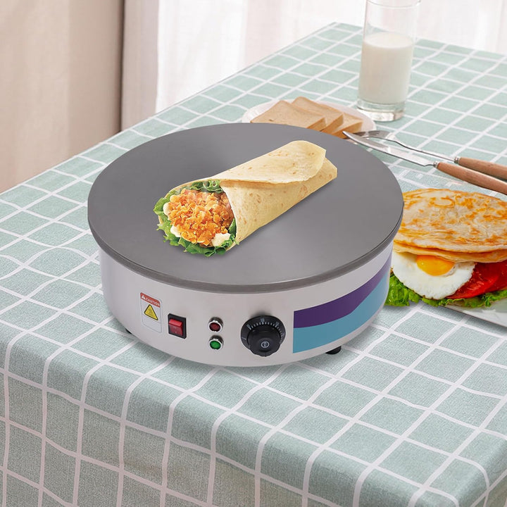 Crepes Maker 45cm Ø, Grosse Backfläche mit 3000W flache Crepe-Grillplatte, 50-300 °C einstellbar, Pr