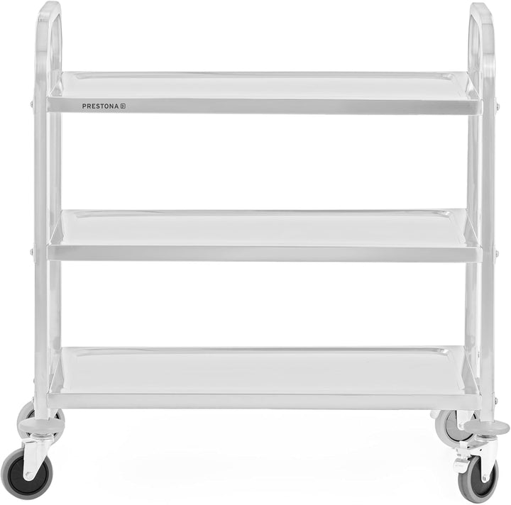TECHNICA PRESTONA Servierwagen Edelstahl 3 Etagen mit Rollen & Bremse Quadratischer Griff 850x450x90