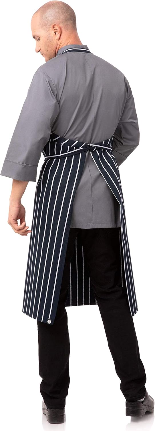 Chef Works Unisex Englische Kochschürze, Marineblau mit Kreidestreifen, Einheitsgrösse Einheitsgröss