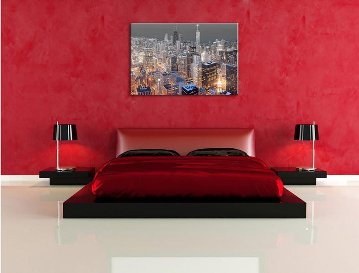 Pixxprint Luftaufnahme Chicago als Leinwandbild/Grösse: 100x70 cm/Wandbild/Kunstdruck/fertig bespann
