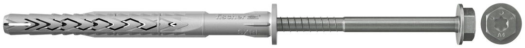 fischer Langschaftdübel SXRL 10x60 FUS R, Dübel mit Sechskantschraube & angeformter U-Scheibe aus ni