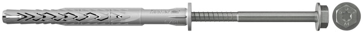 fischer Langschaftdübel SXRL 10x60 FUS R, Dübel mit Sechskantschraube & angeformter U-Scheibe aus ni