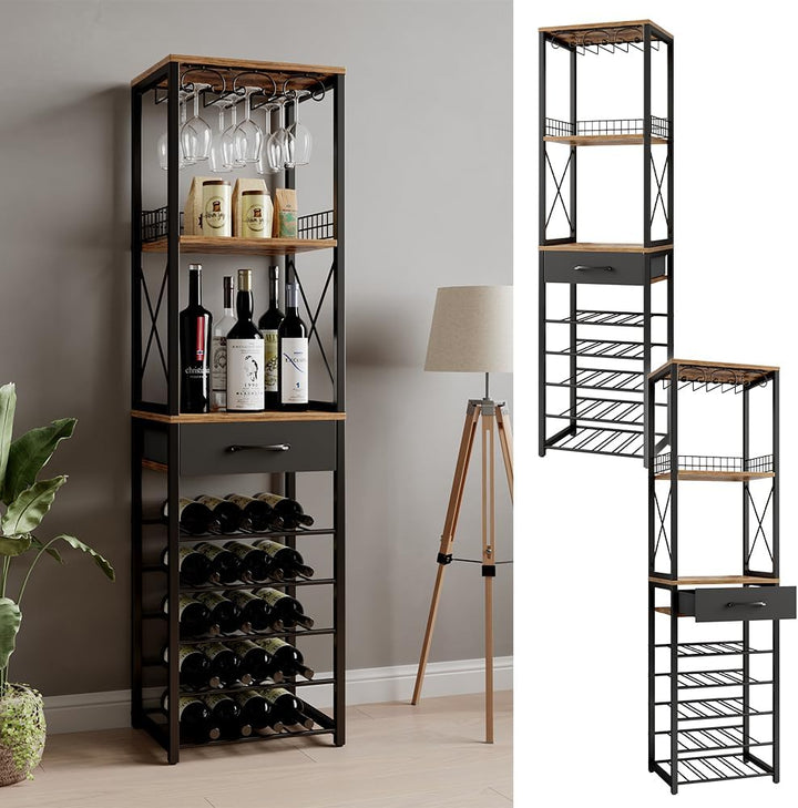 Vicco Weinregal Porto, Eiche rustikal, 40 x 147.5 cm mit Schublade, kombinierbar mit Porto-Serie zur