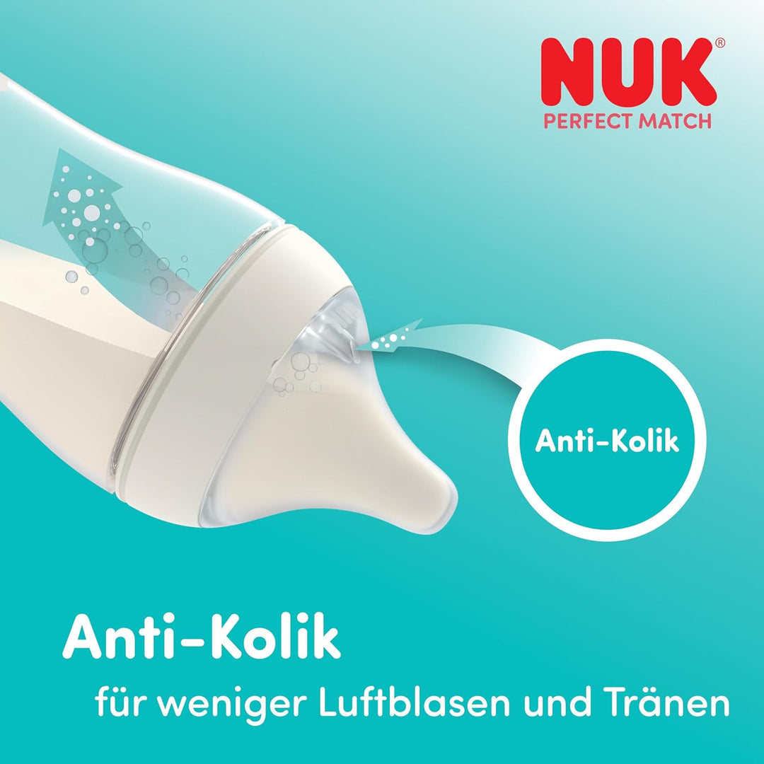 NUK Perfect Match Babyflaschen &amp; Schnuller-Set | 0–6 Monate | 3 x Anti-Kolik-Flaschen (150 ml, 260 m