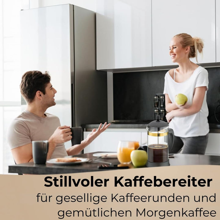 Cilio Kaffeebereiter MARIELLA ORO – 1L, 8 Tassen - Stillvolle Kaffeepresse aus Borosilikatglas/Rand