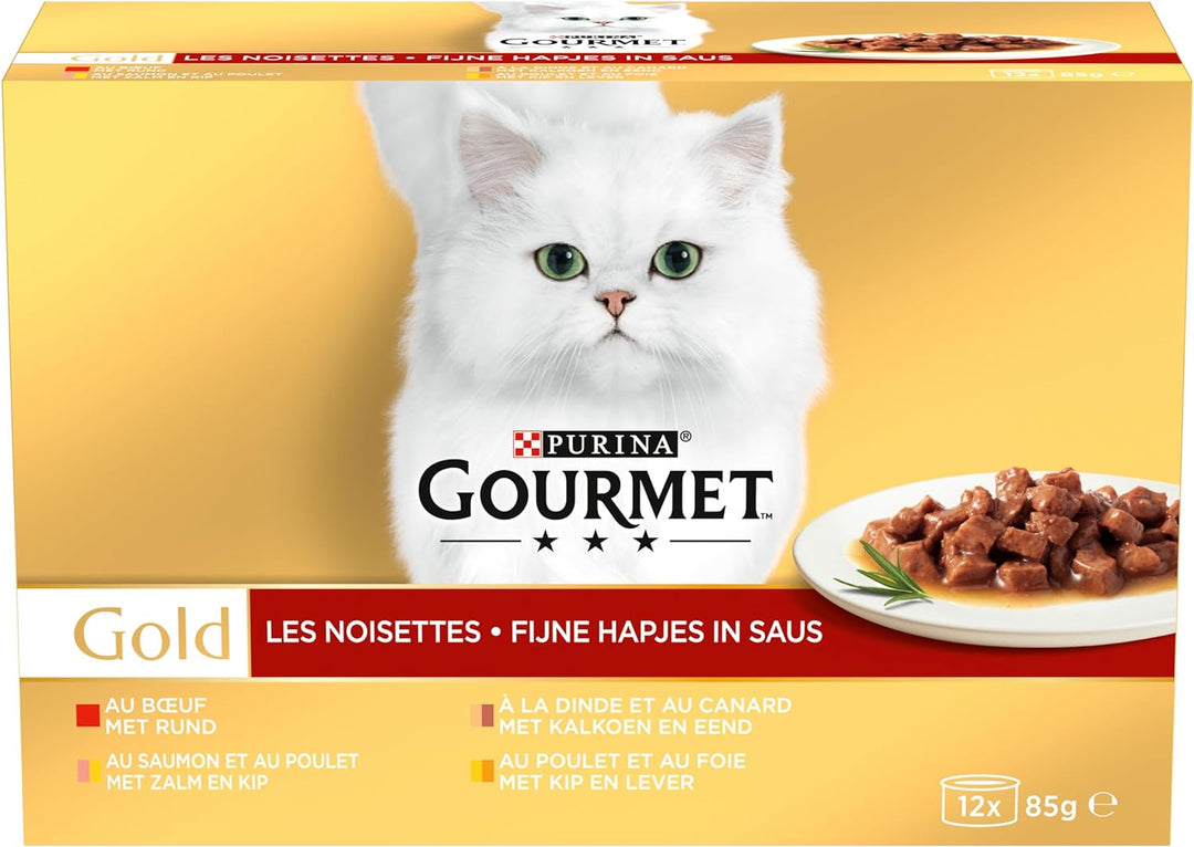 GOURMET - Haselnüsse Rindfleisch, Hühnerleber, Truthahn-Ente, Lachs-Huhn, 8er Pack (8x12x85g)
