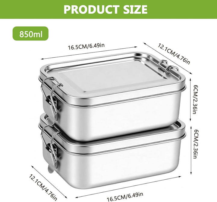 2 Stück Brotdose Edelstahl mit Fächern, 850ml Edelstahl Bento Box Lunchbox für Kinder & Erwachsene,