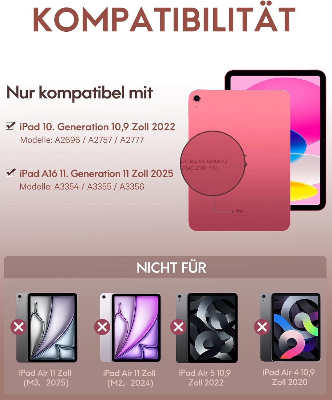 CHESONA Hülle mit Tastatur für iPad 10 Generation/11 Generation A16 2025, 7 Farben Beleuchtung, Mult
