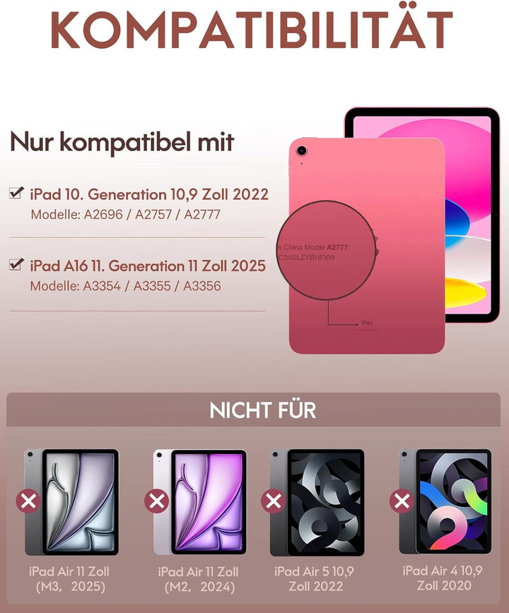 CHESONA Hülle mit Tastatur für iPad 10 Generation/11 Generation A16 2025, 7 Farben Beleuchtung, Mult