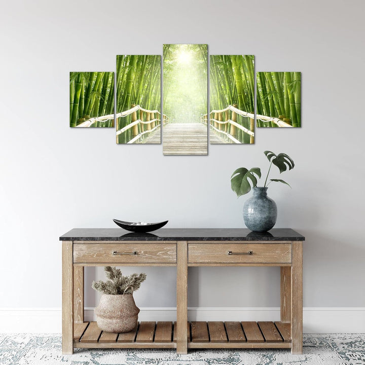 Runa Art Wandbilder Brücke Bambus 5 Teilig Bild auf Vlies Leinwand Deko Wohnzimmer Schlafzimmer Natu