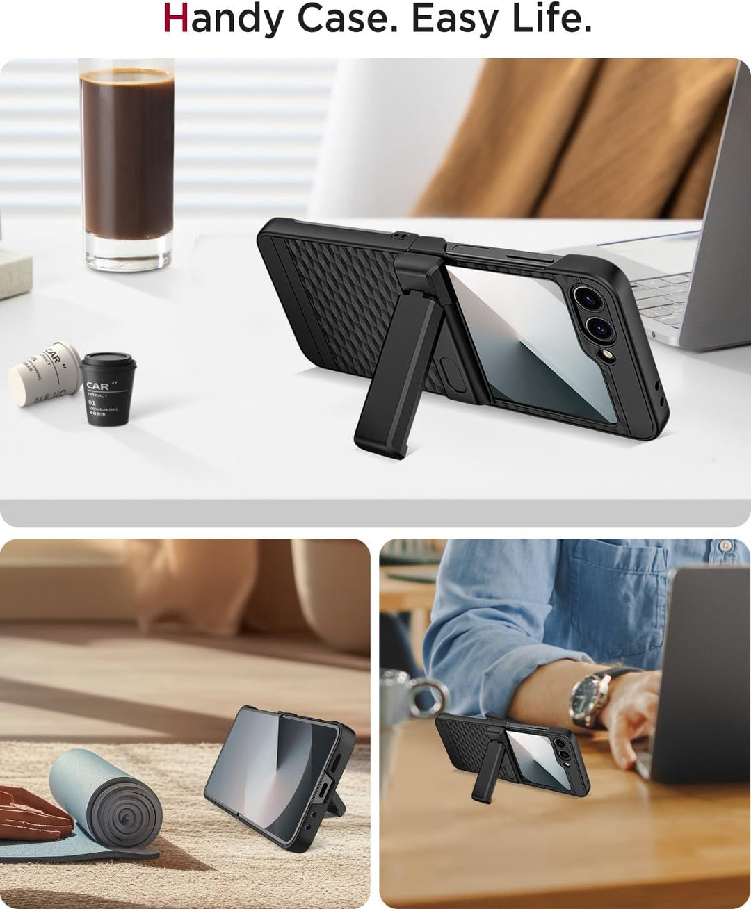 Miimall Kompatibel mit Samsung Galaxy Z Flip 6/7 FE Hülle mit Scharnierschutz+Ständer, [Eingebauter