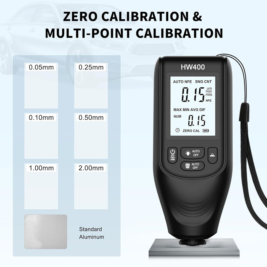 Bewinner Digitales Schichtdickenmessgerät - Neu aufgerüstete HW400, Ultrahochpräzise Sonde, Lackmil